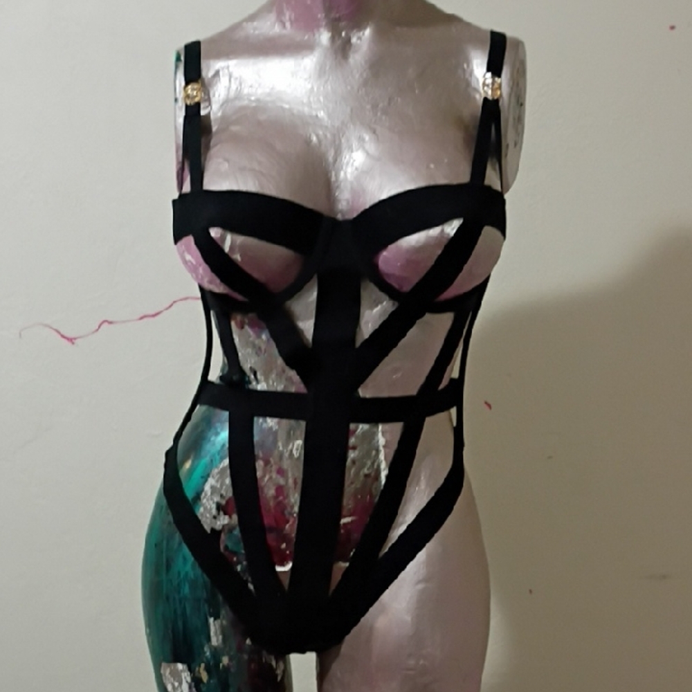 Victoria's Secret Black and Gold Bodysuit